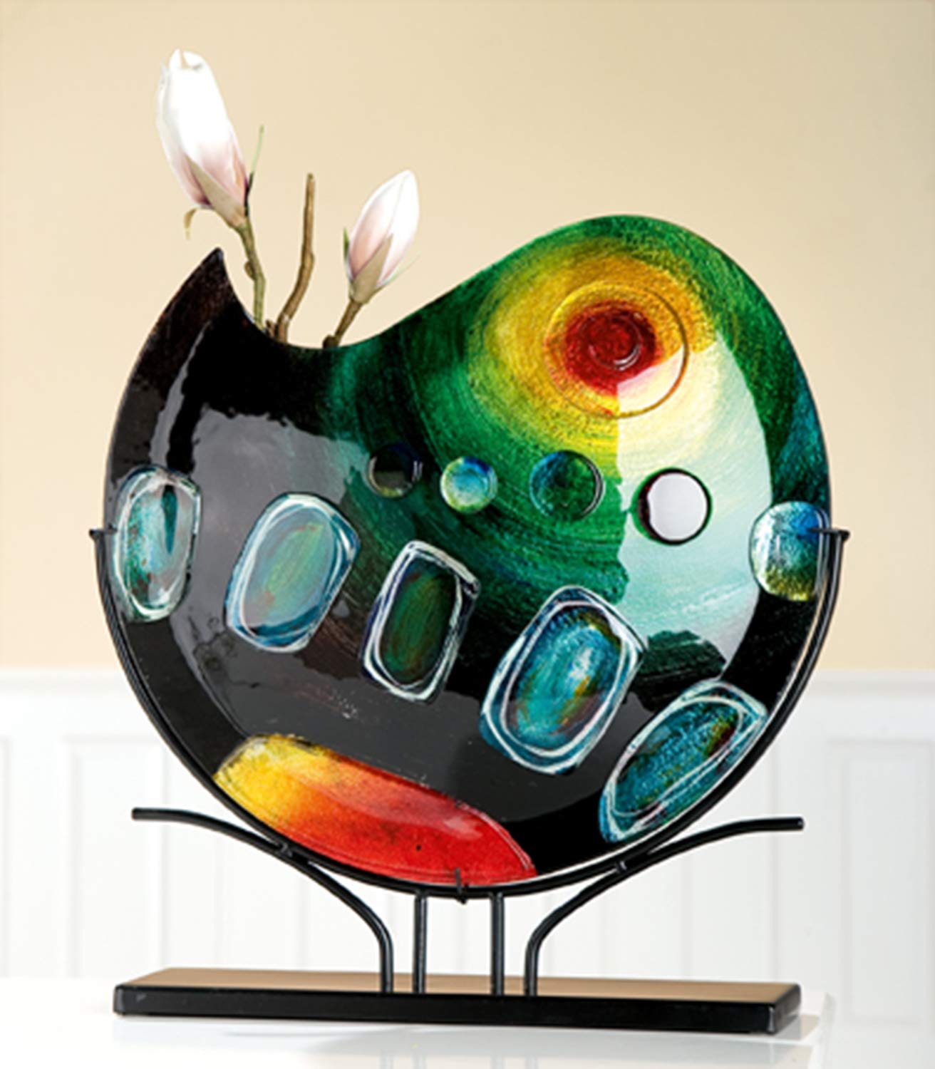 gilde-glas-art-vase-en-verre-47-cm-multicolore-sur-support image 2