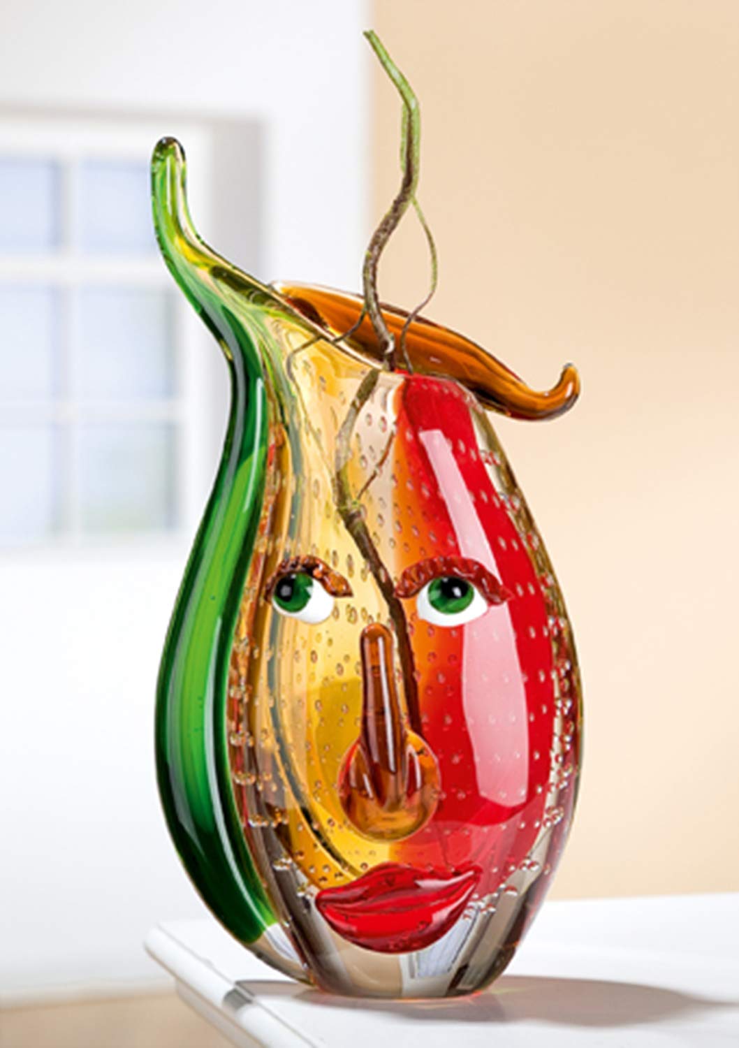 gilde-glas-art-musetto-vase-en-verre-31-cm-rouge-jaune image 4
