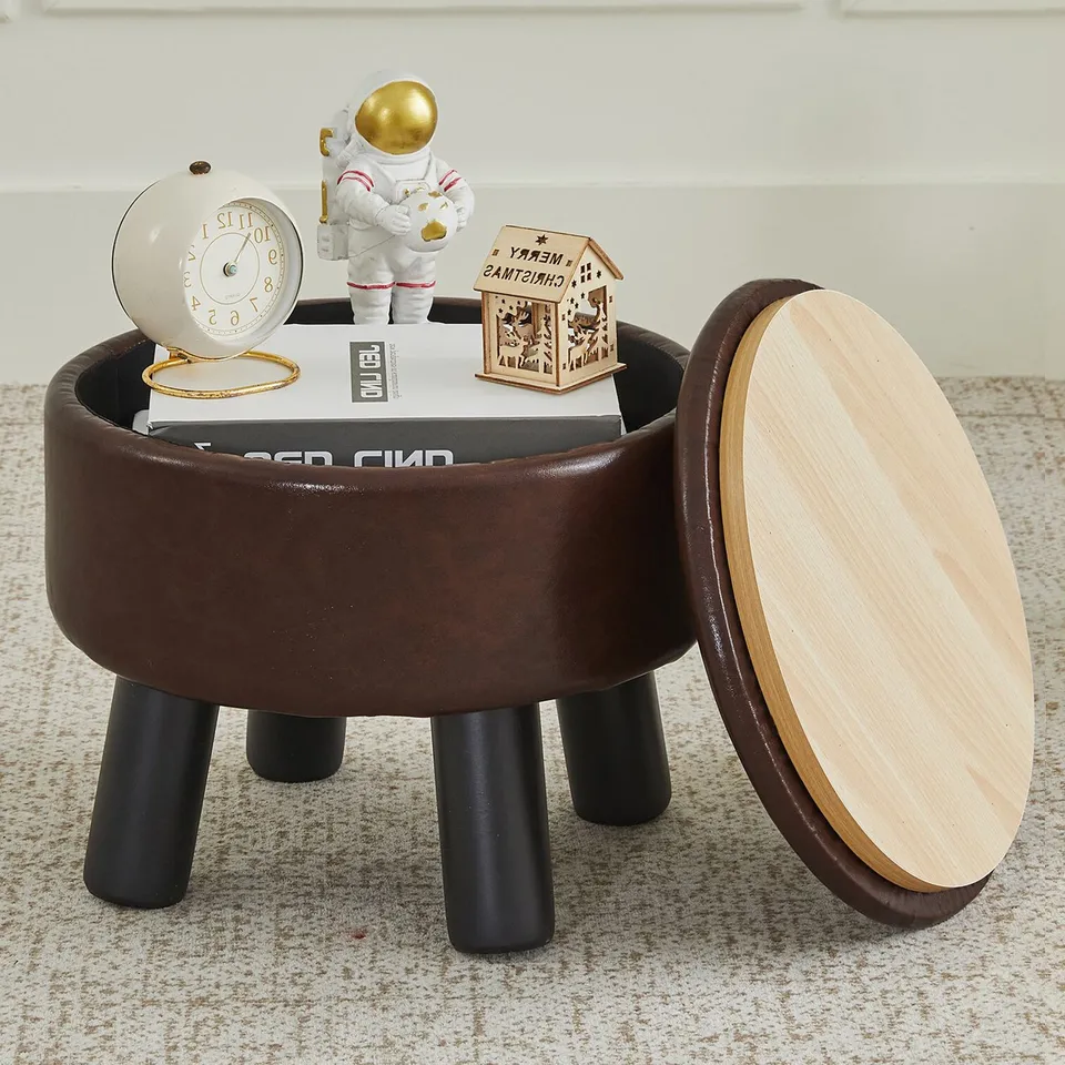 brian-dany-footstools-pouf-simili-cuir-marron-rangement image 1