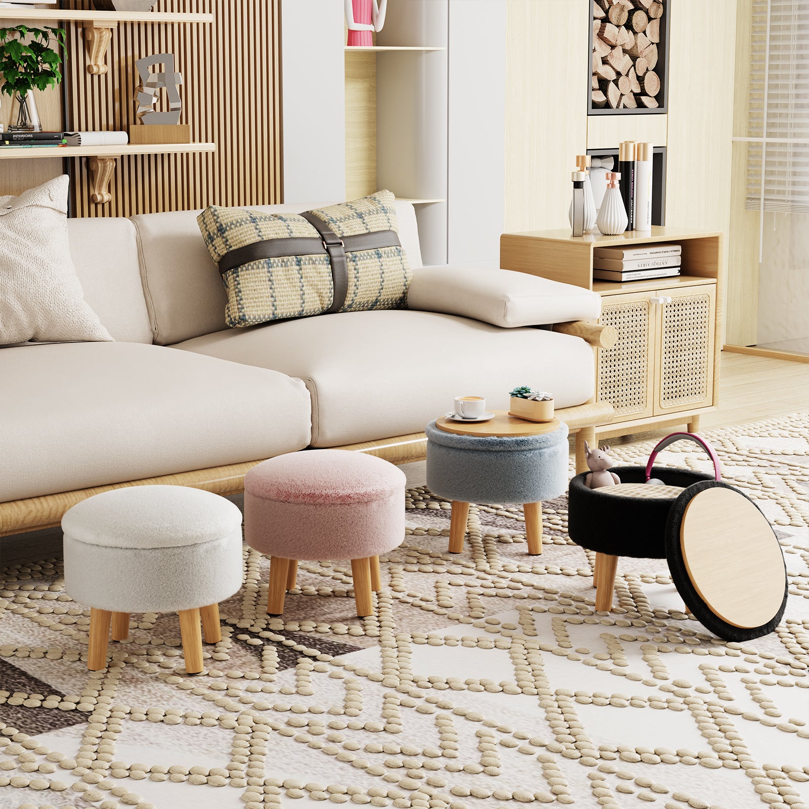 brian-dany-pouf-rangement-blanc-fausse-fourrure-rond image 8