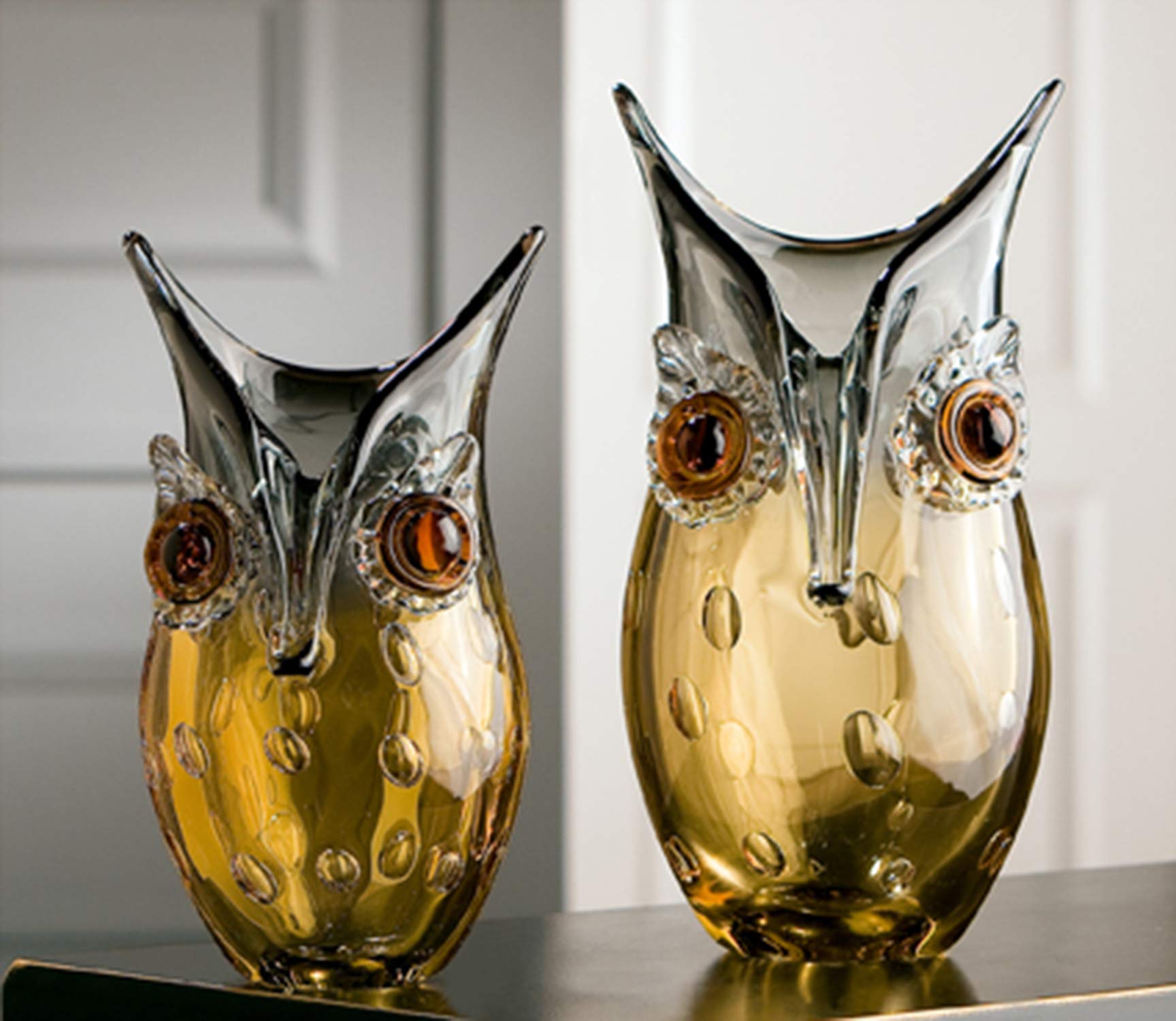 gilde-glas-art-vase-en-verre-27-cm-hibou-marron-gris image 1