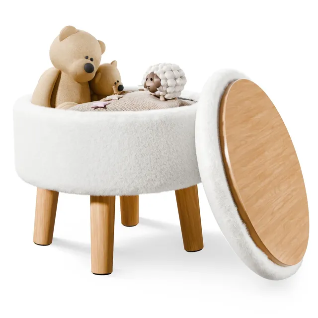 brian-dany-pouf-rangement-blanc-fausse-fourrure-rond image 1
