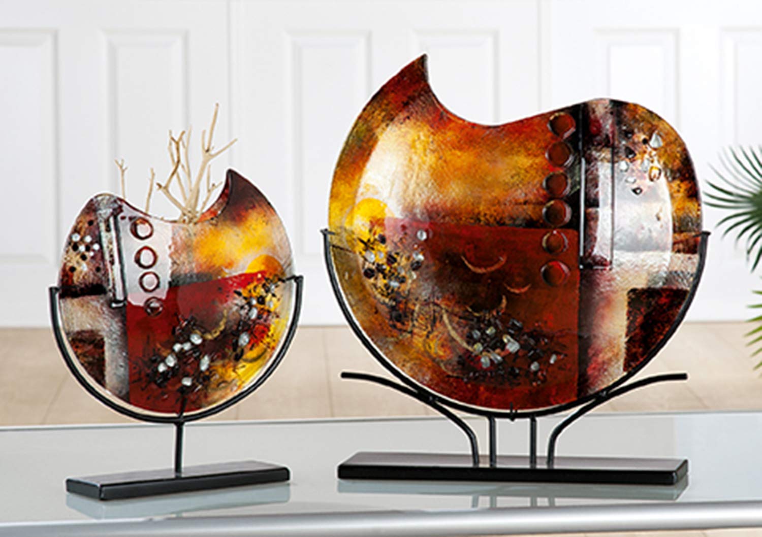gilde-glas-art-vase-verre-marron-49-cm-support-m-tal image 2